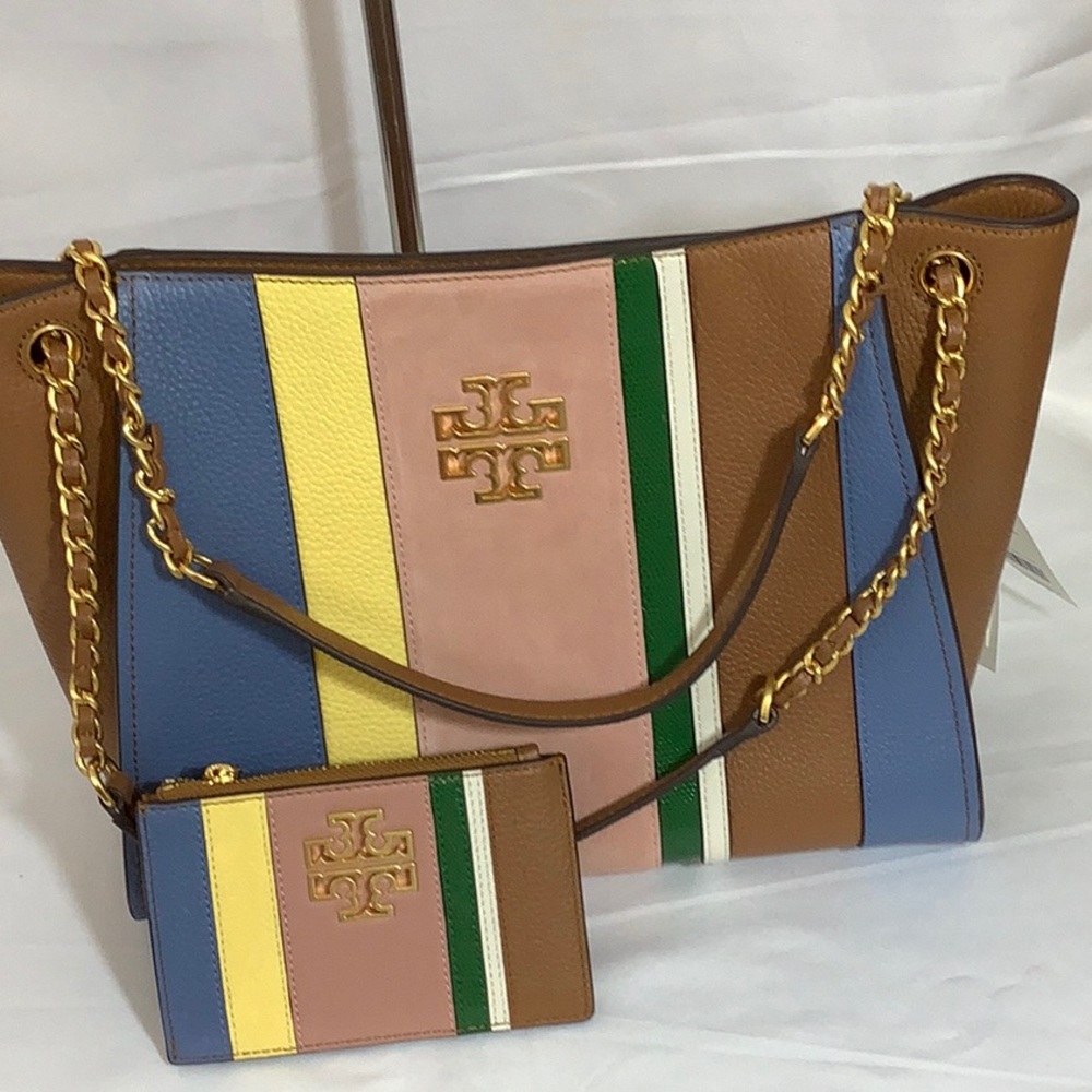 NWT Tory Burch Britten Stripe Sm Tote w/ card case, Beautiful bag!
